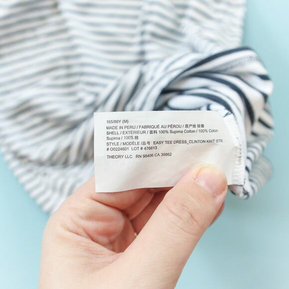 Theory Clinton White Black Striped Midi Easy Tee Knit Dress Size Medium Loose - Picture 7 of 8